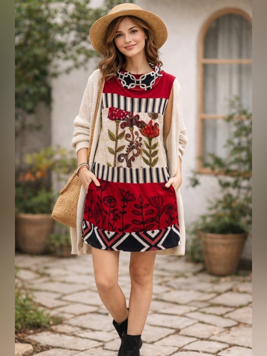 Savage Culture Dresses & Skirts - Savage Culture Boho Patchwork Tunic Dress Mini Sleeveless Lagelook Artsy Chic